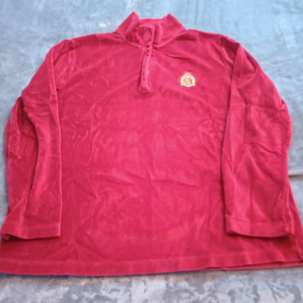 Lauren Ralph Lauren 1/4 Zip Fleece Pullover Sweater Red Polo Crown Crest Logo‎